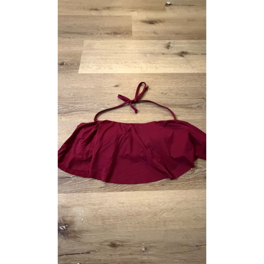 Kona Sol Womens Burgundy Flounce Bandeau Bikini Top Size S Halter Swimwear Red